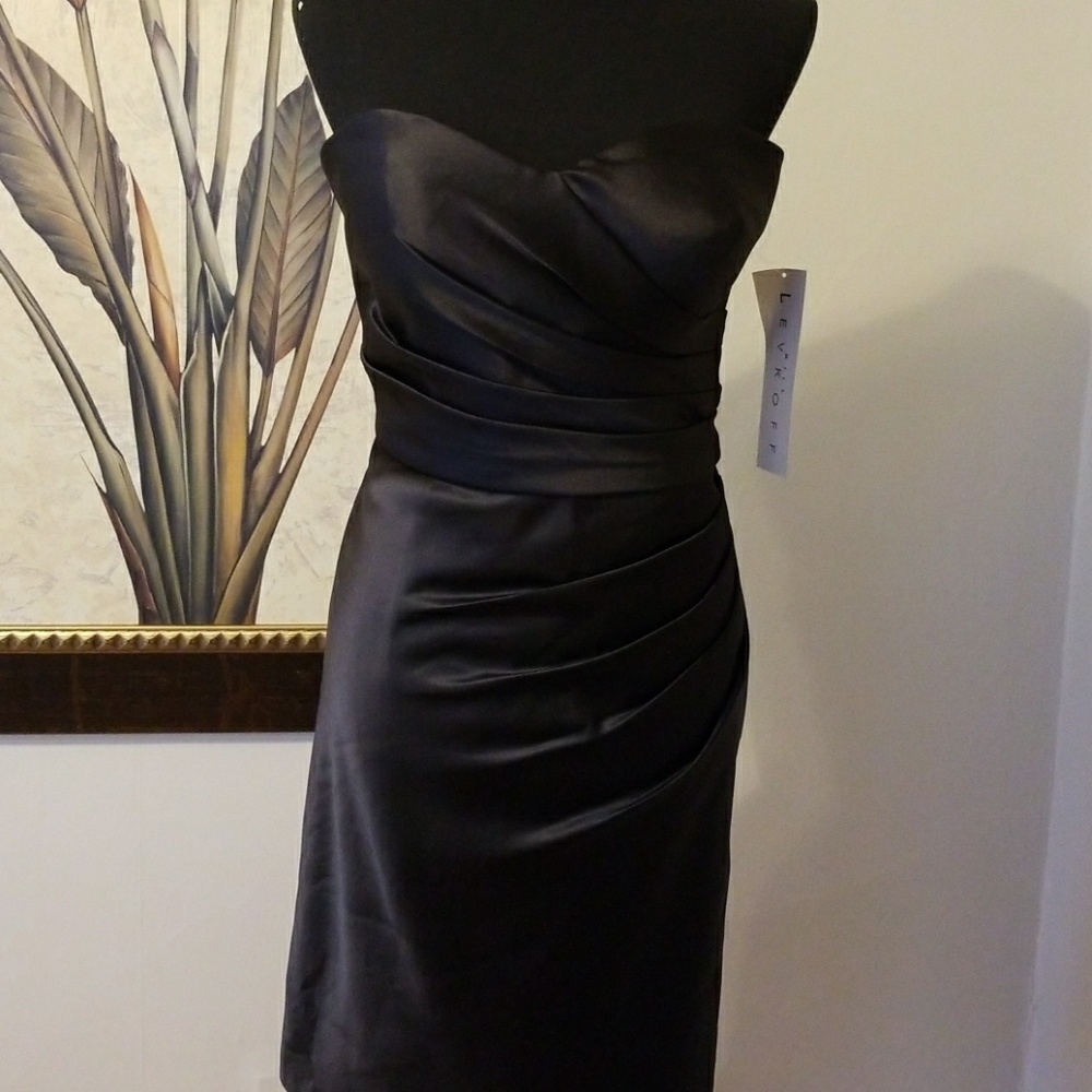 Black satin formal strapless dress
